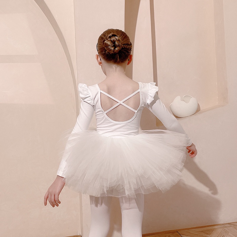 Trang Phục Múa Một Mảnh Màu Trắng Bằng Cotton Cho Bé Gái