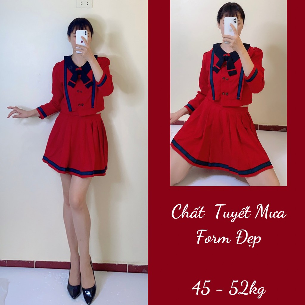 Bộ Vest Nữ Kèm Chân Váy Xếp Ly, Áo Thủy Thủ Fom Đẹp Phong Cách Hàn Quốc, Chất Tuyết Mưa Mát, Mịn, YENBEAUTY SV200