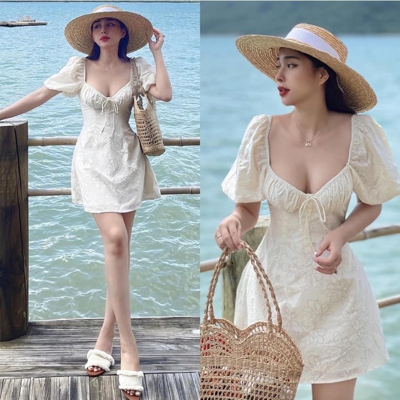 ĐẦM HOA NHÚN NGỰC THẮT NƠ H9 ( Có Bigsize)