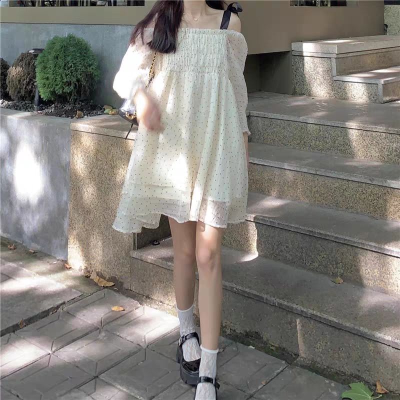 Đầm babydoll trễ vai thắt nơ vai ulzzang order