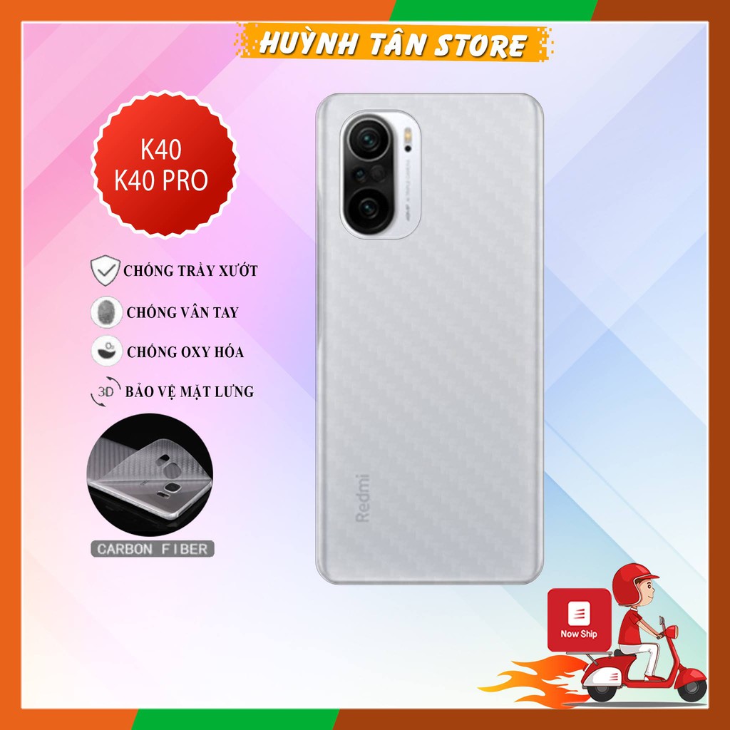 Miếng dán decal carbon mặt sau Xiaomi Redmi K40, K40 Pro, Poco F3 chống trầy mặt lưng, chống bám vân tay
