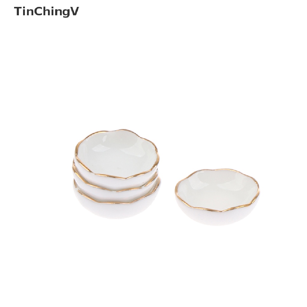 Bộ 4 Chén Dĩa Sứ Màu Trắng Tỉ Lệ 1: 12 Dùng Trang Trí Nhà Búp Bê