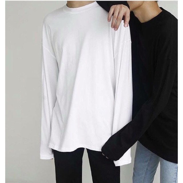 Áo nam form rộng dài tay, kiểu unisex chất vải thun cotton co giãn 4 chiều áo, áo ấm mùa thu đông 2 màu trắng đen-JBT02