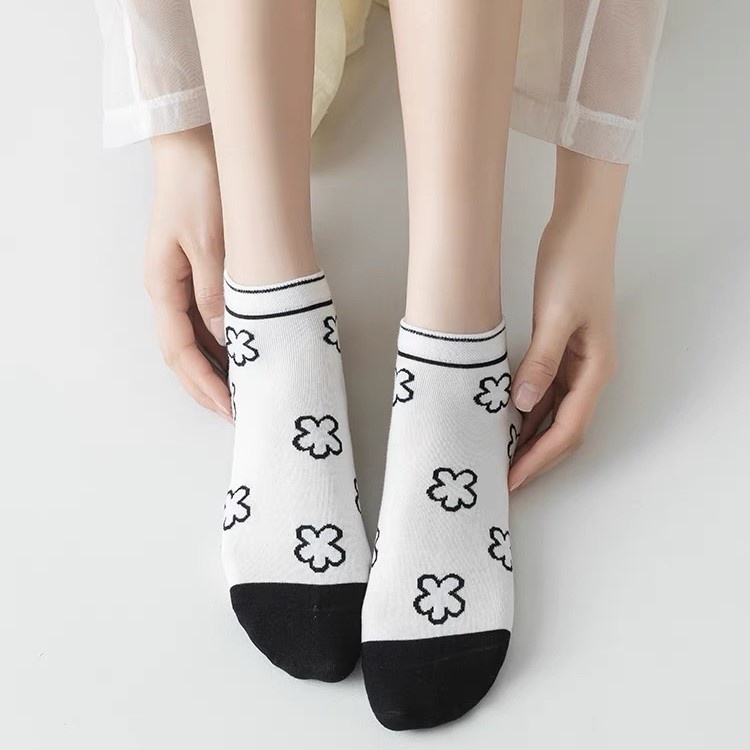 Tất nữ vớ cổ ngắn set 5 đôi nhiều màu họa tiết cute phong cách Hàn Quốc trẻ trung chất liệu co giãn thoáng mát