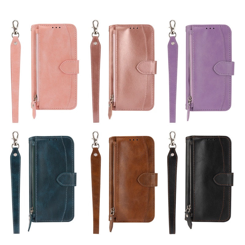 Ốp Điện Thoại Da Ví Lật Từ Tính Có Khóa Kéo Cho Samsung Galaxy S22 S22+ S21 Ultra Plus