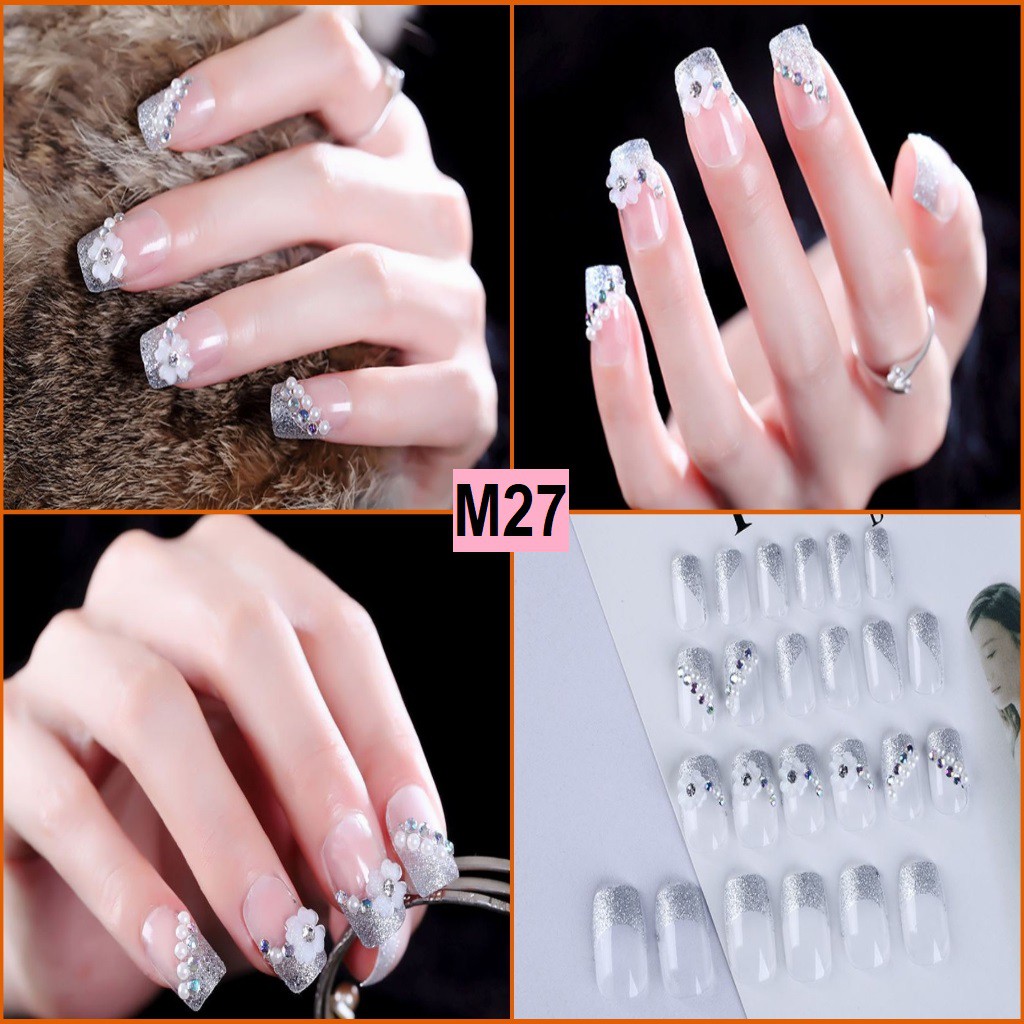 Bộ 24 Móng Tay Giả Đính Đá M27 (keo sẵn)
