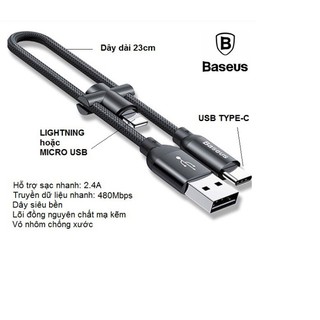 Cáp Sạc Nhanh Baseus U-Shaped Portable Dây Ngắn 23cm Cổng Type C Có Tích Hợp Thêm Cổng Lightning/Hoặc Micro USB