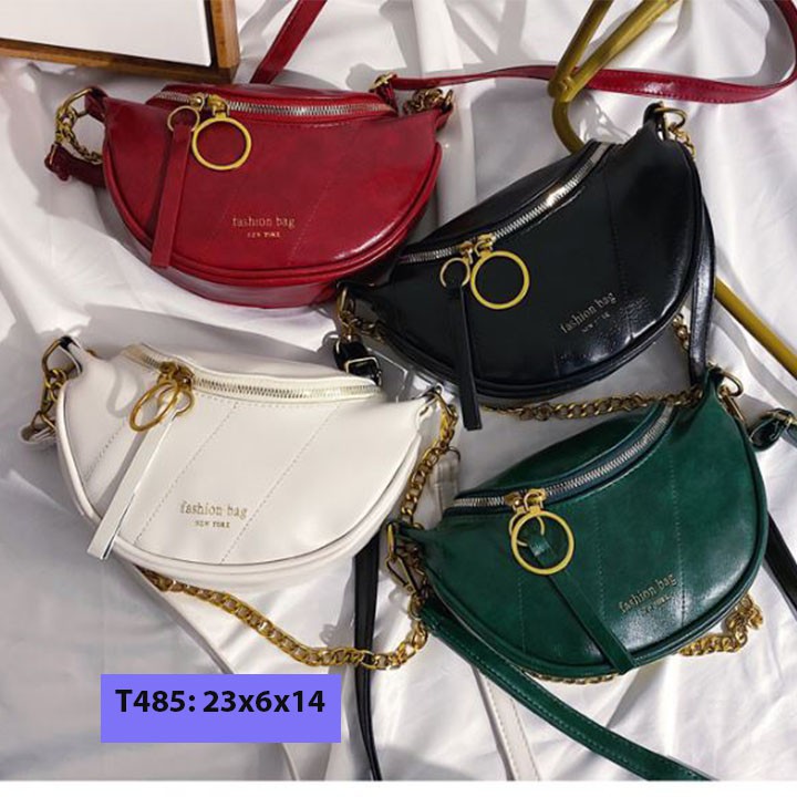 Túi bao tử đeo chéo da trơn cho nữ đeo bụng đeo trước ngực khóa tròn cá tính T485 | BigBuy360 - bigbuy360.vn