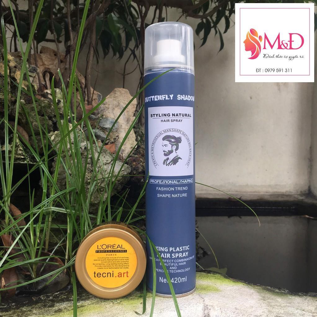 COMBO Gôm Xịt Tóc Butterfly Shadow 420ml-GIƯ NẾP CỤC TỐT + Sáp Vuốt tóc Loreal Vàng (vỏ nhựa)