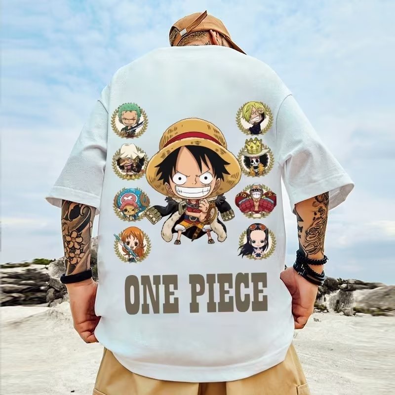 Áo thun 100% cotton Ngắn Tay Oversize In Họa Tiết One Piece Cá Tính / size M-8XL