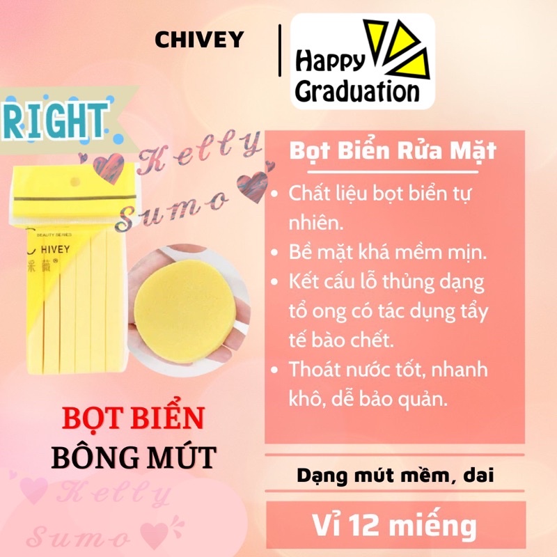 Set 12 Bông nở rửa mặt bọt biển ChiVey