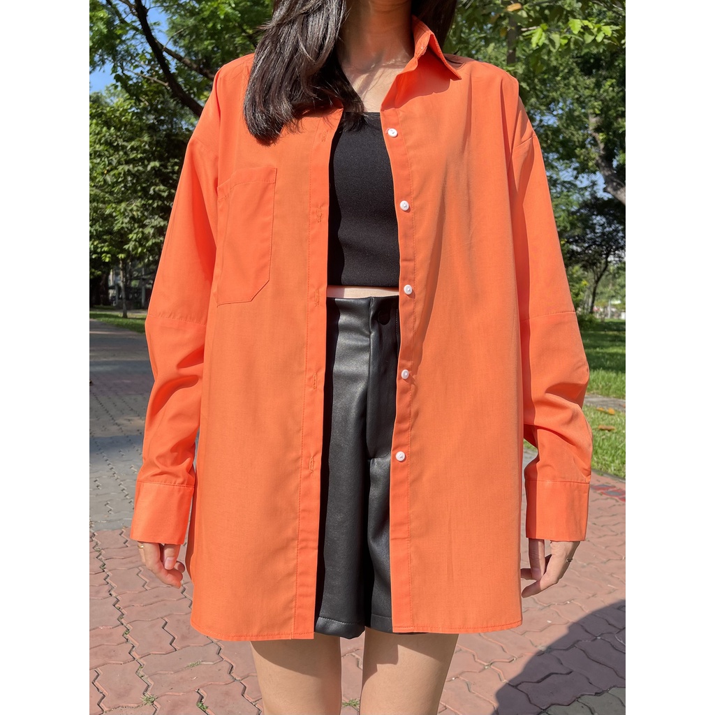 Áo Sơ Mi Màu Cam Oversize - HOO DESIGN