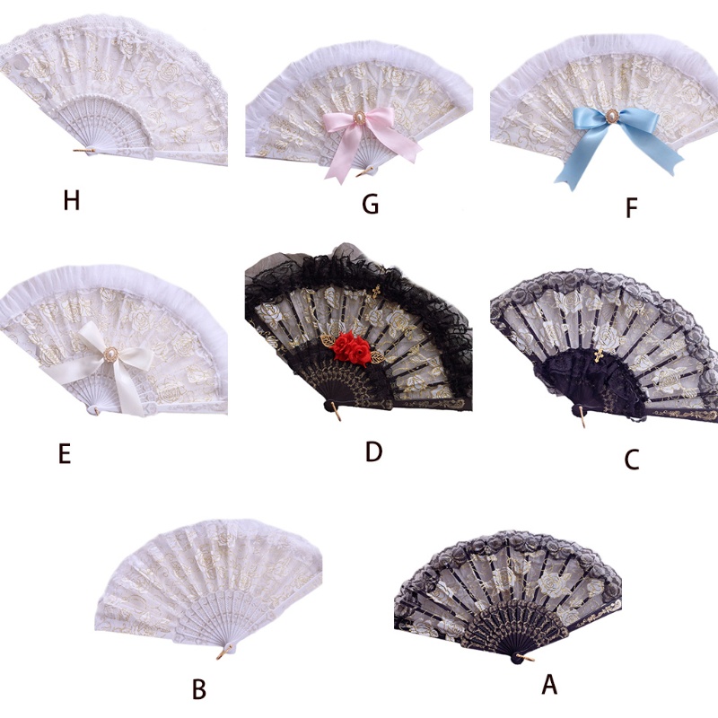 XIXI Quạt cầm tay vải ren họa tiết hoa phong cách Lolita