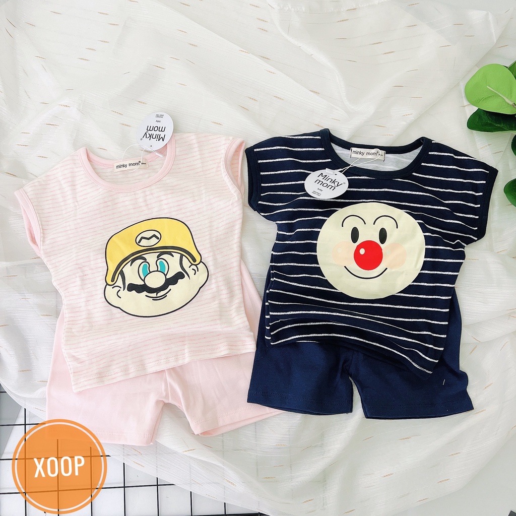 Sale !!! Bộ cộc tay cotton xuất dư kẻ in họa tiết  mặt hề cho bé  Shop Phúc Yến