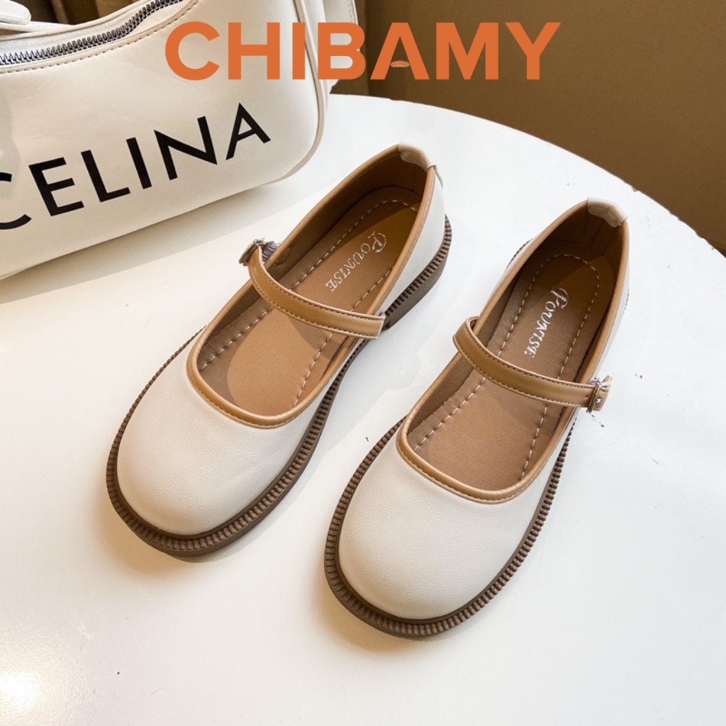 Giày búp bê nữ Viền Basic CHIBAMY đế bằng, chất da mềm, giày lolita phong cách cổ điển