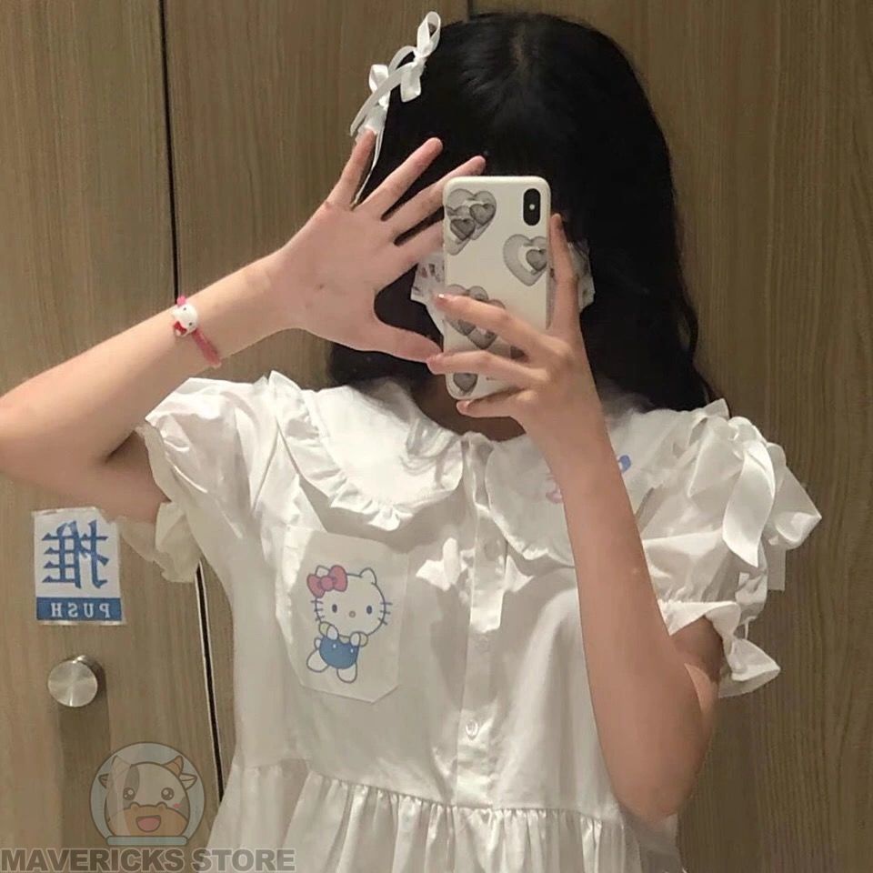 Đầm Búp Bê Dáng Rộng In Hình Mèo Hello Kitty Dễ Thương Thời Trang Mùa Hè 2022 Cho Nữ