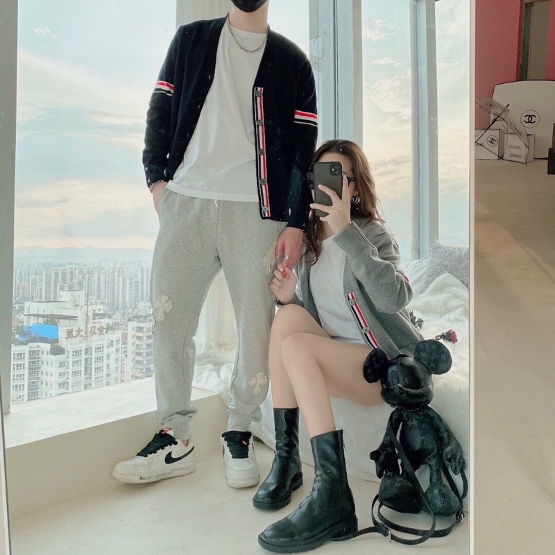 Áo khoác Cardigan unisex Thom Brown* phối kẻ ngang thu đông 2021