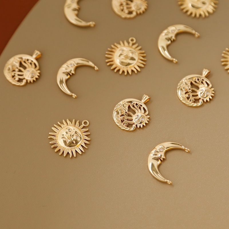 Mặt Dây Chuyền Mạ Vàng  Hình Mặt Trăng / Mặt Trời Phong Cách Vintage