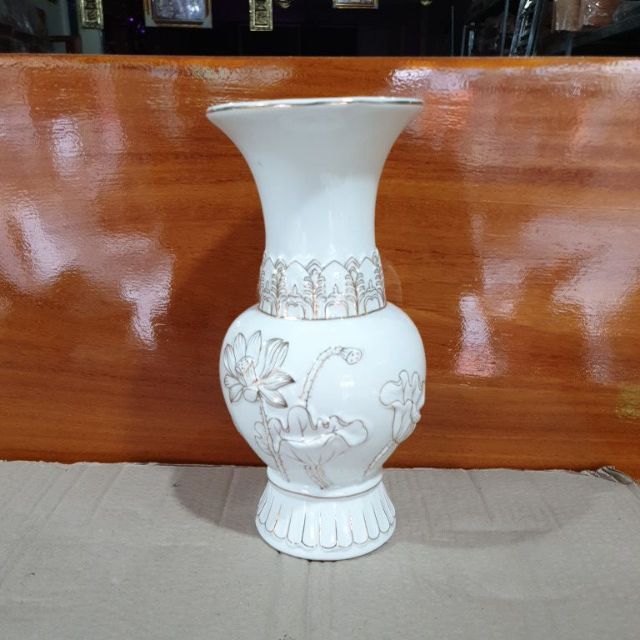 Bình bông sứ trắng bạch ngọc cao 23cm