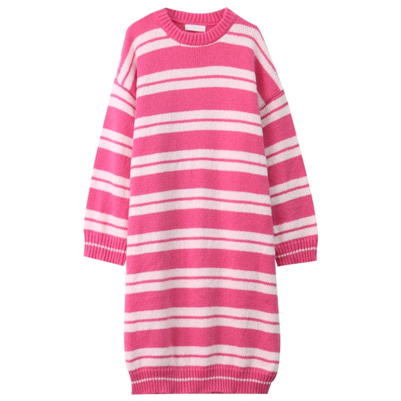 JSC Jiashucheng Đầm Sweater Dài Qua Gối Dáng Rộng Họa Tiết Kẻ Sọc Phong Cách Hàn Quốc Thời Trang Mùa Xuân Mới