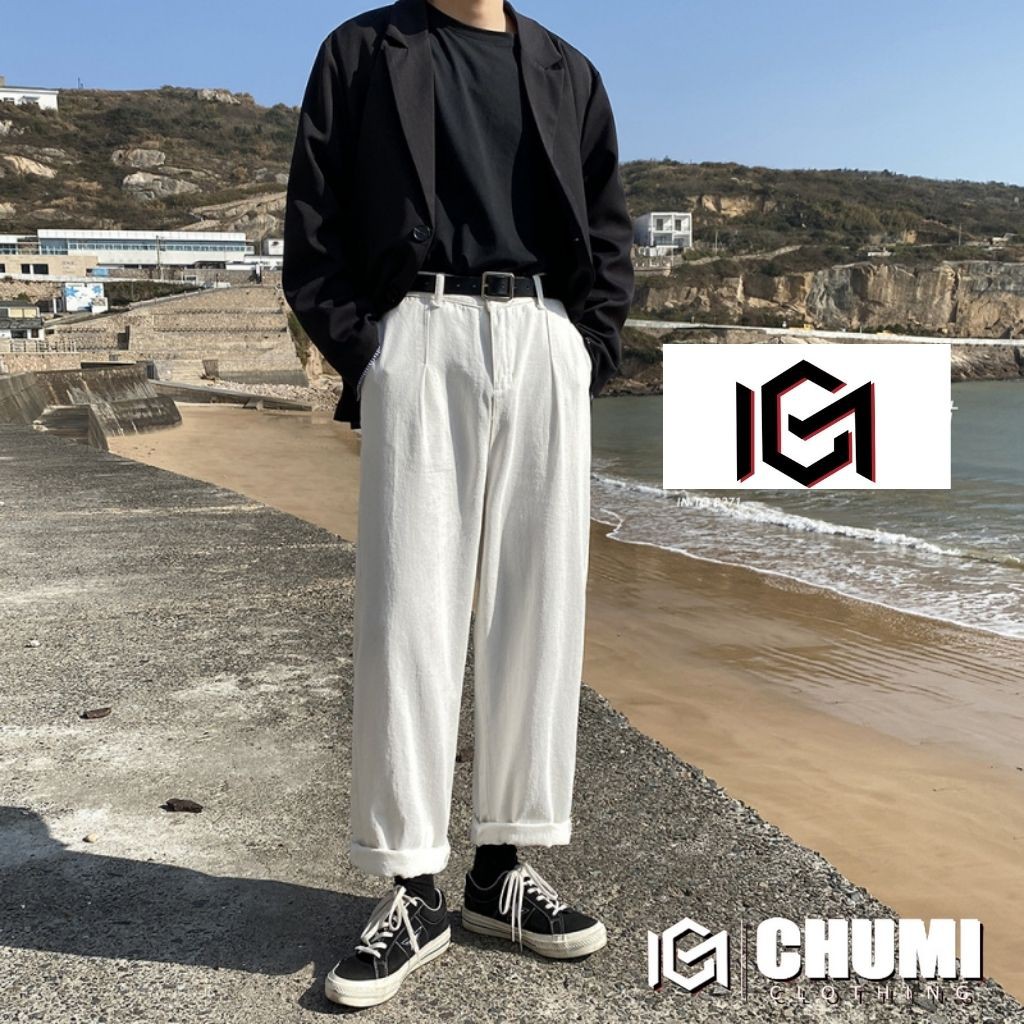Quần jeans nam CHUMI màu trắng nam nữ hack dáng unisex mùa hè oversize form rộng cm044