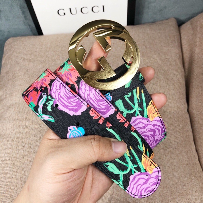 Dây Lưng, Thắt Lưng, Belt da thật mặt Logo Gucci GG GC thiết kế họa tiết hoa lá tinh tế sang trọng