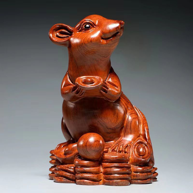 Tượng Gỗ Mun Hình Chú Chuột Hoàng Đạo Trang Trí Nội Thất