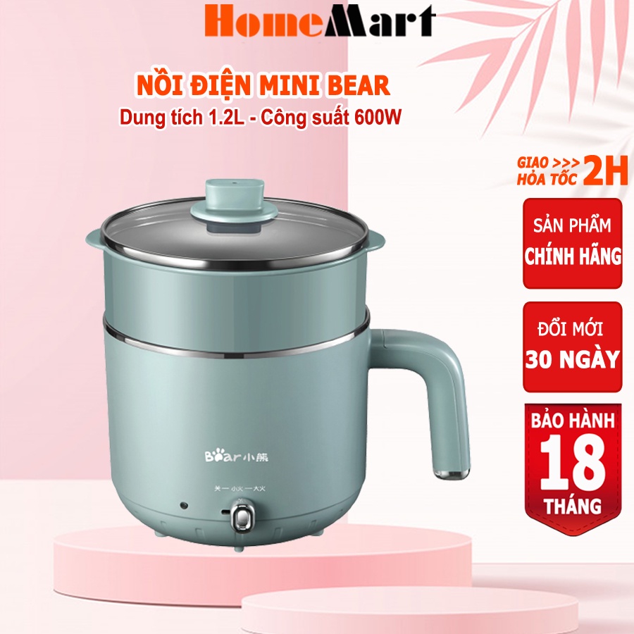 Nồi lẩu điện đa năng mini Bear 1.2L 600W, thiết kế nhỏ gọn tiện dụng, HomeMart – Hàng chính hãng BH 18 tháng