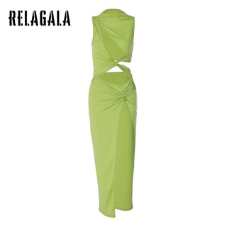 RelaGala Nữ Màu Trơn Gợi Cảm Rỗng Không Đều Váy Midi Đầm Thời Trang