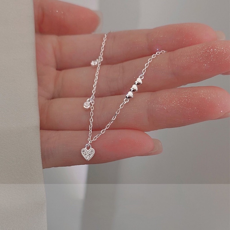 Lắc tay bạc nữ đính đá trái tim sang chảnh, lắc tay trái tim pha lê nhân tạo bạc 925