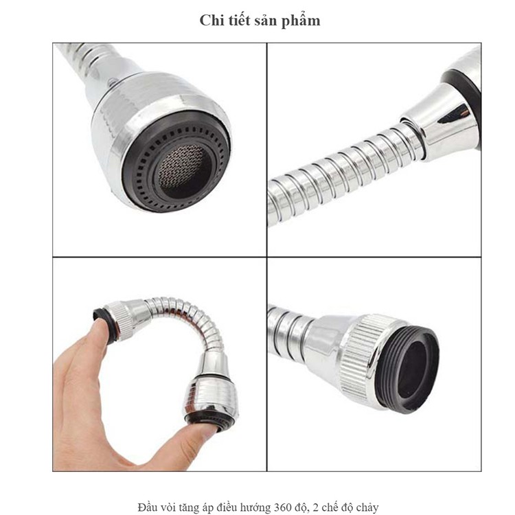 Vòi nước turbo inox tăng áp xoay 360 độ tiện lợi, đầu vòi rửa tăng áp TT -HOME