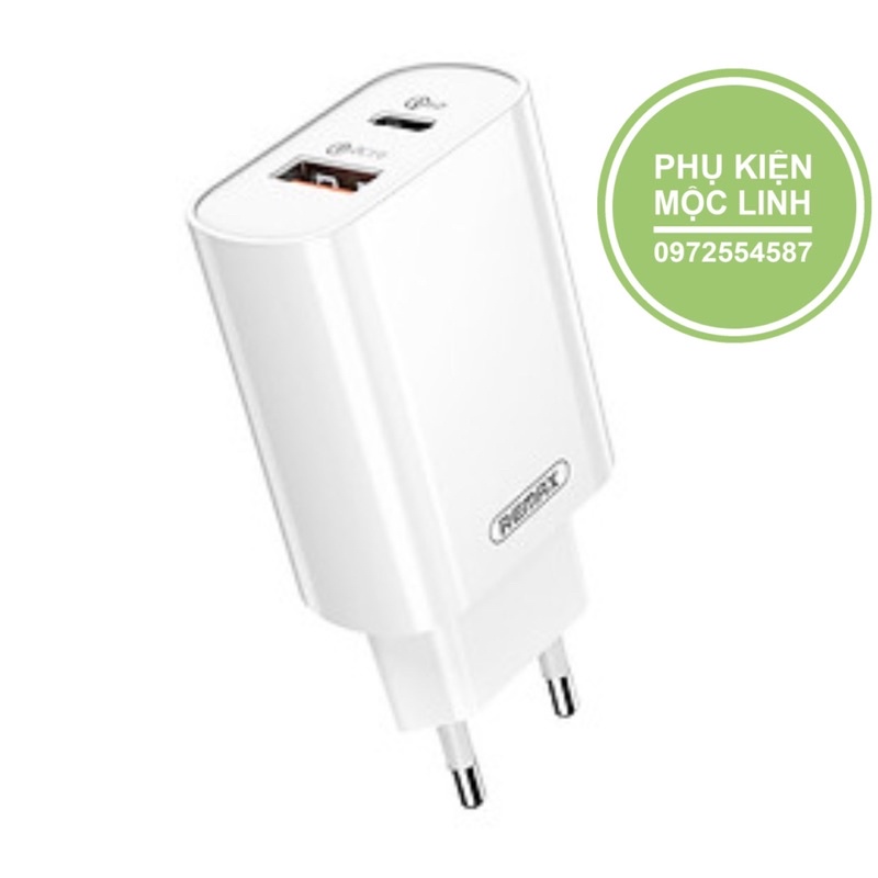 Củ + Cáp sạc nhanh Remax RP-U37 QC3.0+PD 2 cổng sạc: USB và Type C
