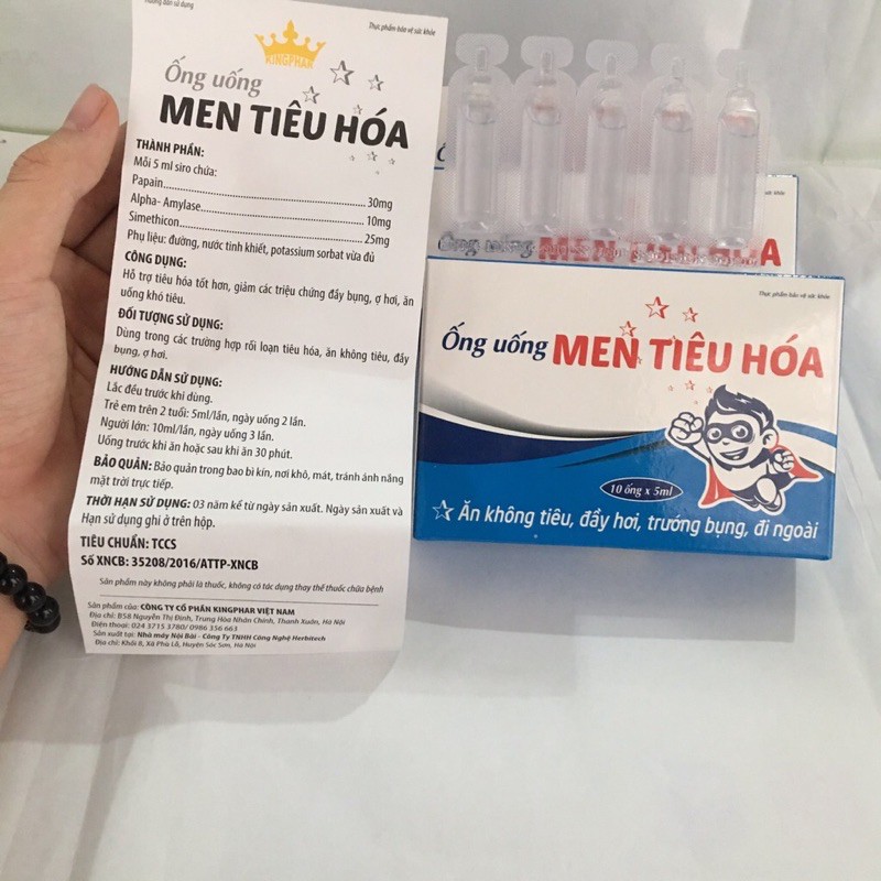 Ống Uống MEN TIÊU HÓA Kingphar  (Hộp 10 ống x 5 ml) - cân bằng vi khuẩn đường ruột, giúp hấp thu và tiêu hóa tốt hơn