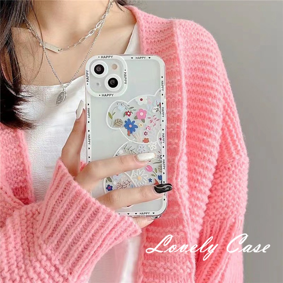 Ốp Điện Thoại Mềm Trong Suốt Họa Tiết Hoa / Gấu / Thỏ Cho IPhone 14 13 12 11 Pro Max X XR Xs Max 8 7 6 6s Plus SE 2020