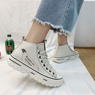 [GIAY88]🌺Giày Nữ Cao Cổ B59/ Giày Da Trần Chỉ/ Đen Trắng/ Đế Răng Cưa 4cm