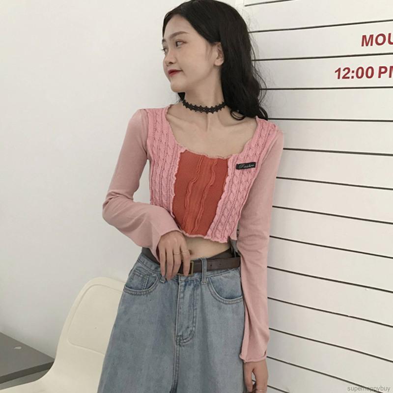 Áo Croptop Dệt Kim Tay Dài Cổ Tròn Thời Trang Mùa Thu Cho Phái Nữ