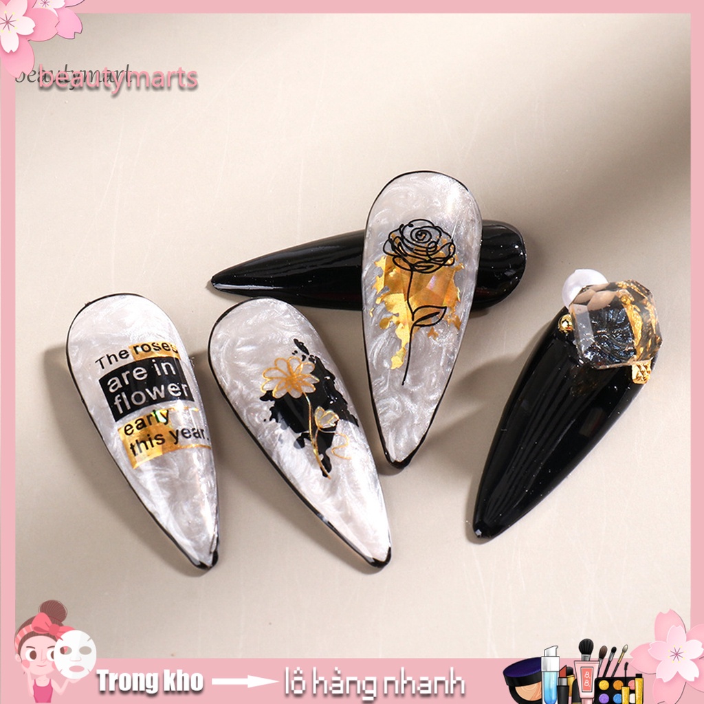 [Hàng mới về] Miếng dán trang trí móng tay màu đen in chữ tiếng anh họa tiết độc đáo