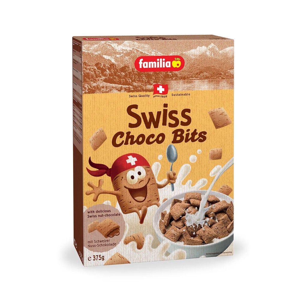 Ngũ cốc nhân sô cô la cho trẻ em Swiss Choco Bits hiệu Familia 375g