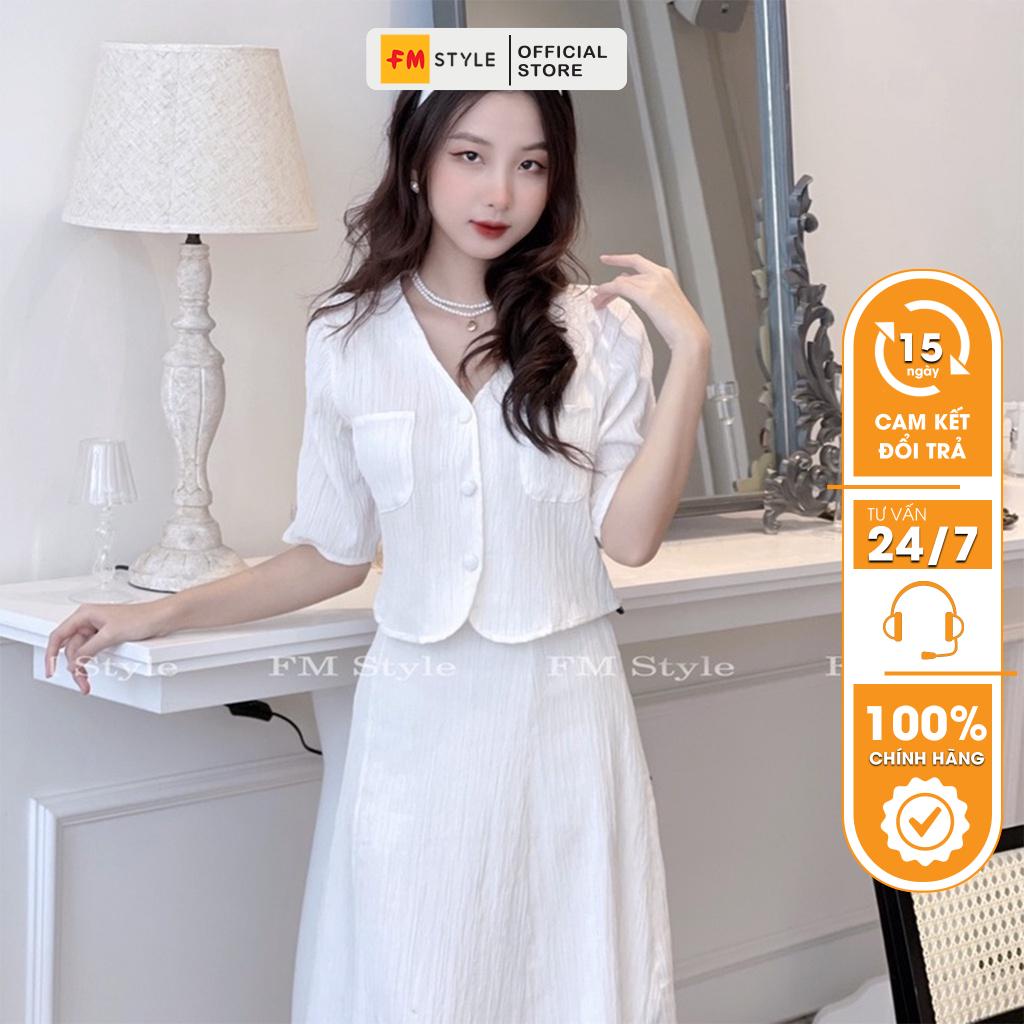 Set đồ nữ FM Style chân váy midi nữ phối áo cổ tim siêu xinh chất vải xin phong cách tiểu thư nhẹ nhàng 2201SBUFMF2740