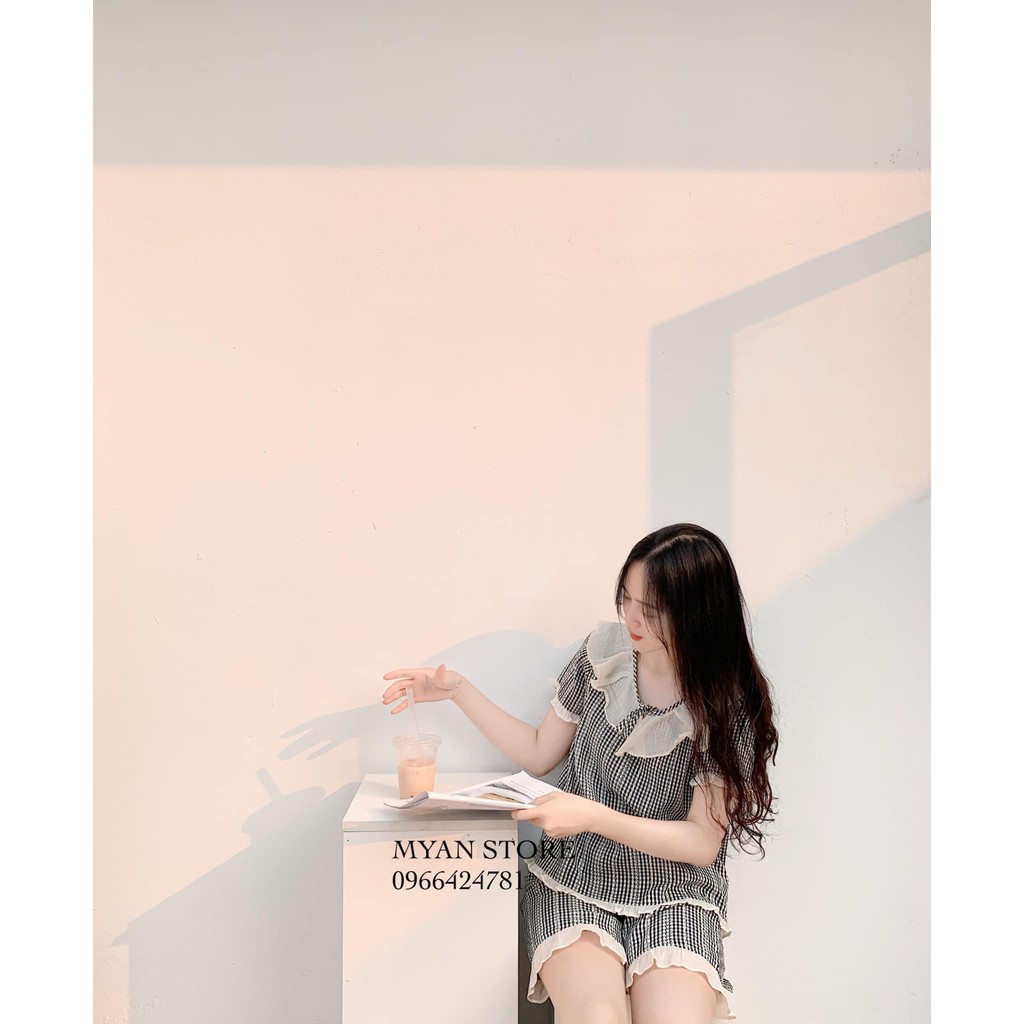 Bộ Thun Mặc Nhà - Set thun kẻ ô đuôi bèo nữ LE51 | BigBuy360 - bigbuy360.vn