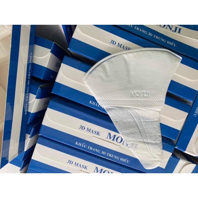Khẩu trang y tế 3D Monji công nghệ mới kháng khuẩn cao cấp, lọc bụi hiệu quả, hộp 50 cái màu trắng
