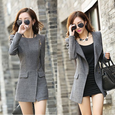 Hàng nhập - Áo khoác dạ phom dài dây kéo xéo Có Size 3XL AK220