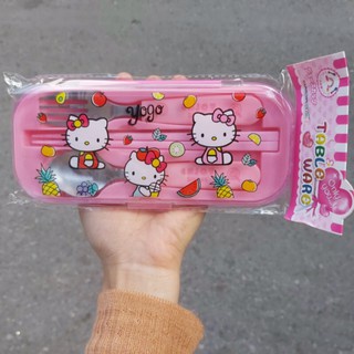 Sét Đũa Thìa Hộp Nhựa hình Kitty/Elsa/Đoàn Tàu/Công Chúa