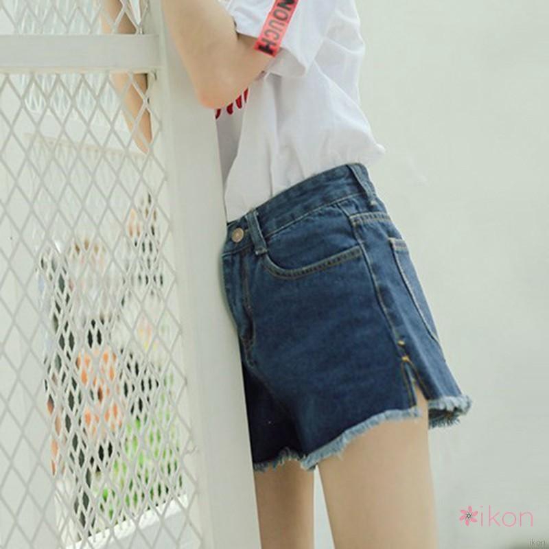 Quần short denim lưng cao dáng rộng phong cách thời trang cho nữ