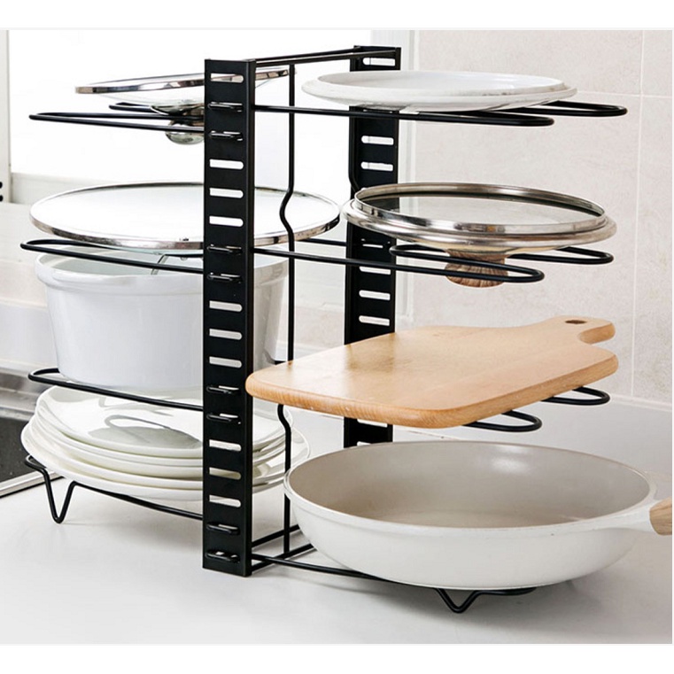 Kệ đựng nắp nồi, chảo 5 tầng gấp gọn, kệ để đồ dùng nhà bếp đa năng