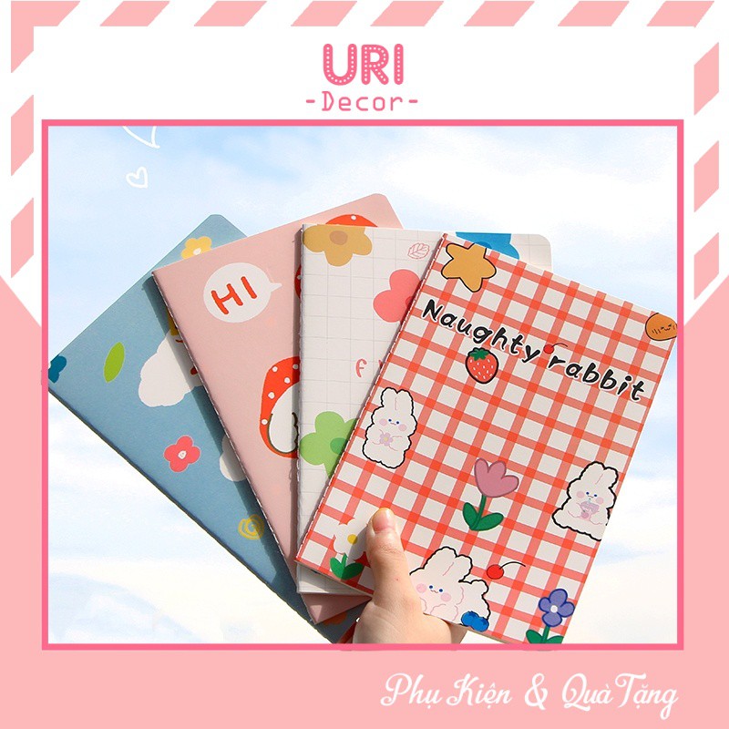 Set 4 quyển vở viết kẻ ngang A5, tập sổ viết giấy đẹp chống lóa mắt phong cách Hàn Quốc dễ thương cho học sinh URI DECOR