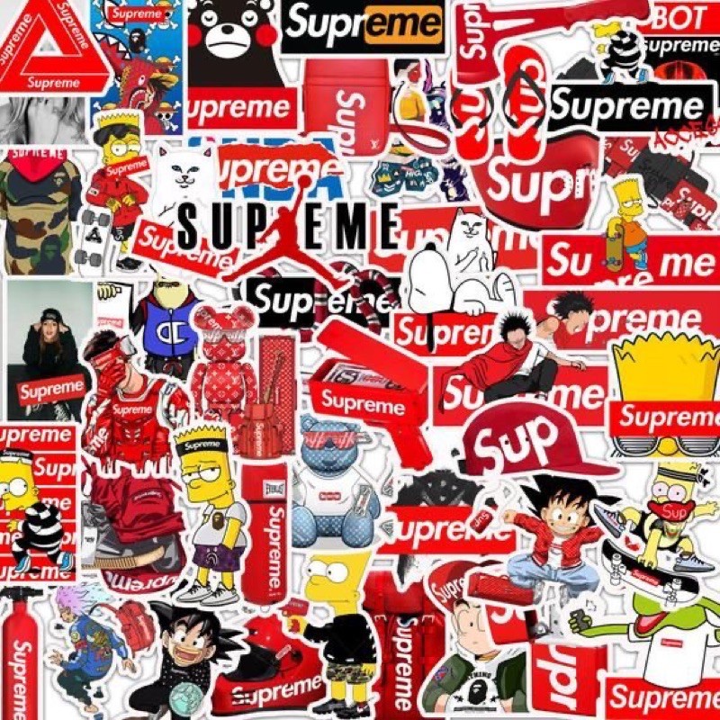 Bộ 100 sticker tổng hợp Supre cá tính dùng để trang trí điện thoại di động/ván trượt/vali không để lại dấu keo