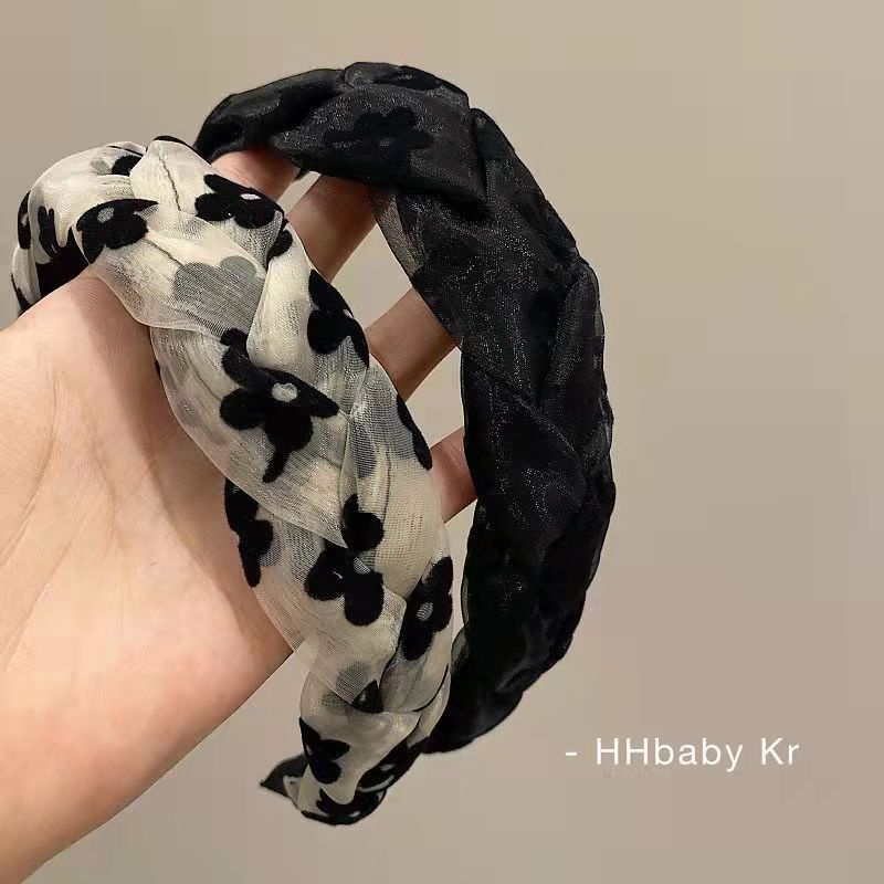 Băng Đô Vải Hoa Kiểu Tết Tiểu Thư | Bờm Tóc Đen Trắng