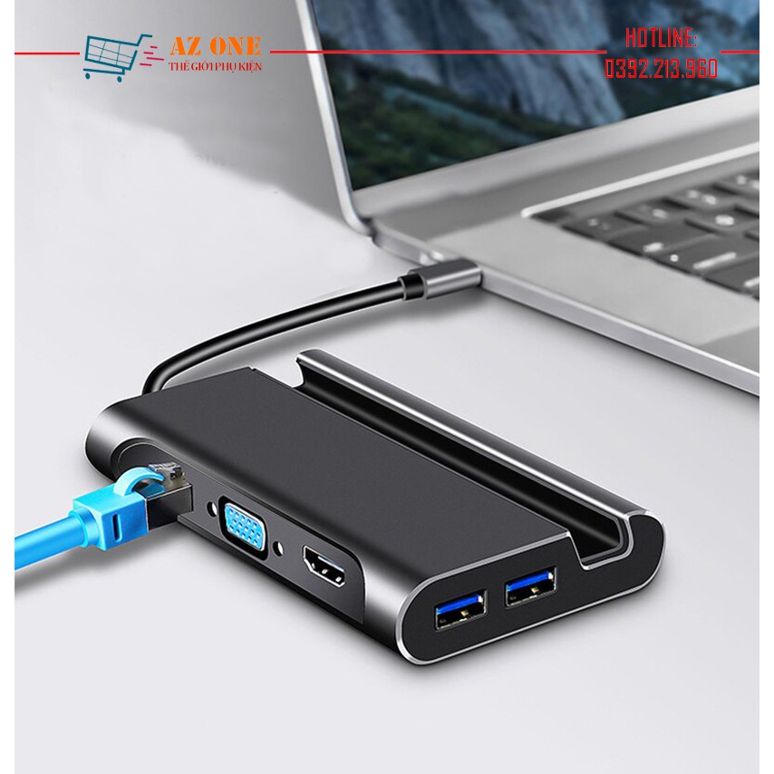 HUB Kiêm Dock Type-C Ra HDMI,VGA,LAN,3 Cổng USB 3.0 Hỗ Trợ Power Delivery