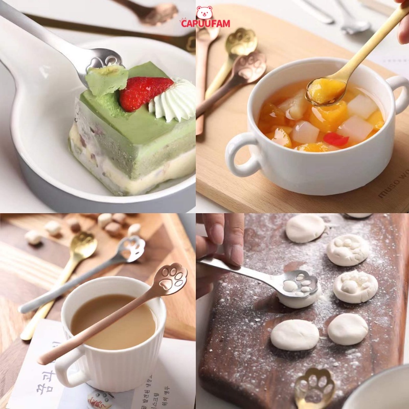 Thìa muỗng pha cà phê pha trà inox 304 CAPUUFAM, thìa cà phê cán dài kiểu dáng dễ thương thiết kế sang